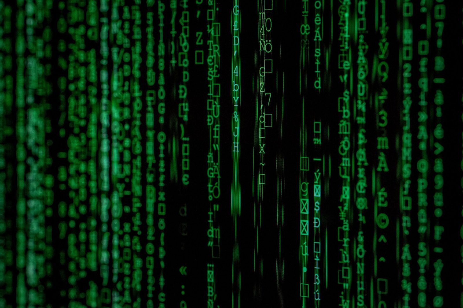 Digital matrix code symbolizing algorithms that AI can't write, representing the limits of AI in algorithm development